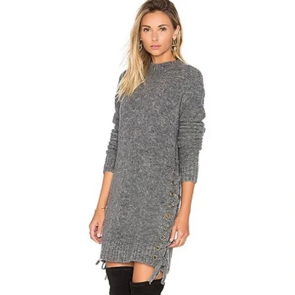 Lovers + Friends | Gray Sweater Dress Lace-up Side Ties - Picture 2 of 9